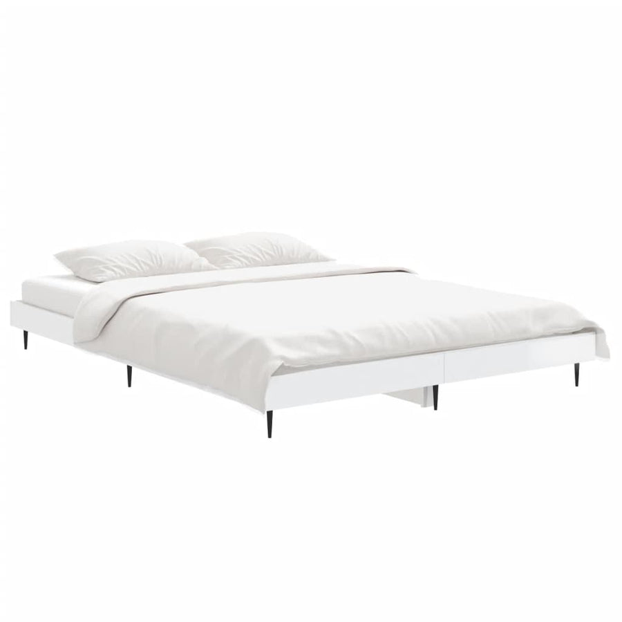 Bedframe Bewerkt Hout Hoogglans Wit 135 x 190 cm