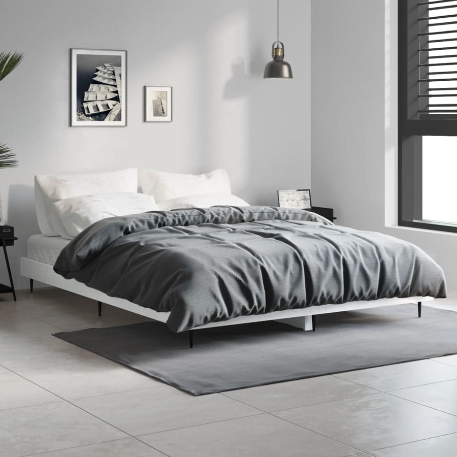 Bedframe Bewerkt Hout Hoogglans Wit 135 x 190 cm