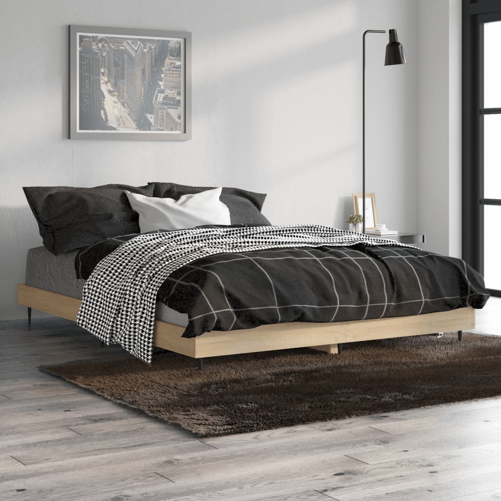 Bedframe Bewerkt Hout Kleurig Sonoma Eiken 135 x 190 cm
