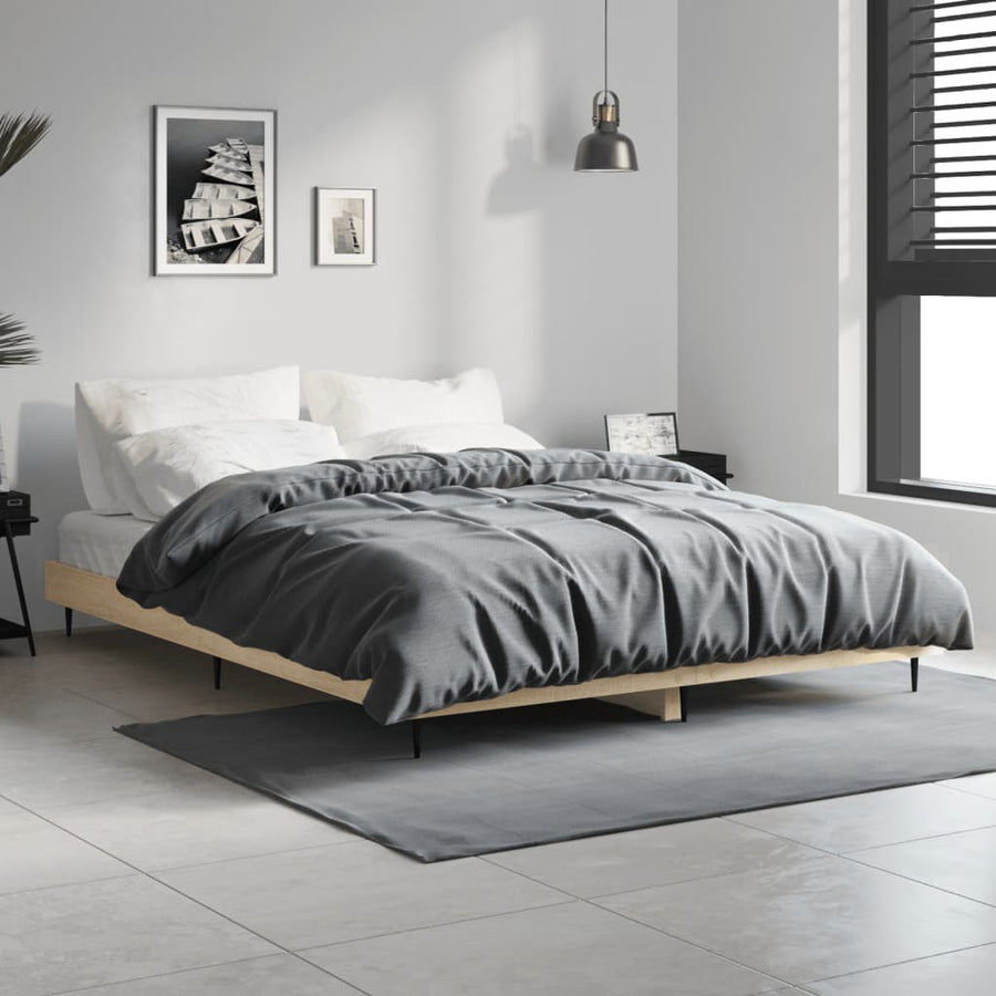 Bedframe Bewerkt Hout Kleurig Sonoma Eiken 135 x 190 cm