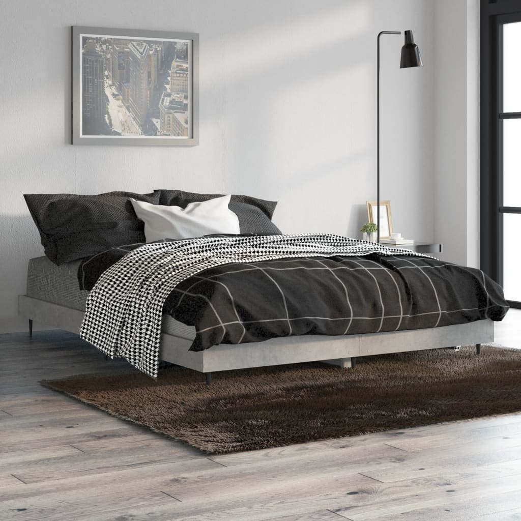 Bedframe Bewerkt Hout Betongrijs 135 x 190 cm