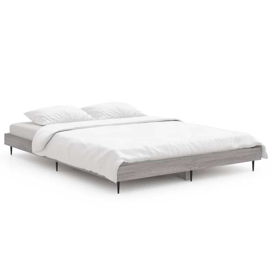 Bedframe Bewerkt Hout Eikenkleurig Grijs Sonoma 135 x 190 cm