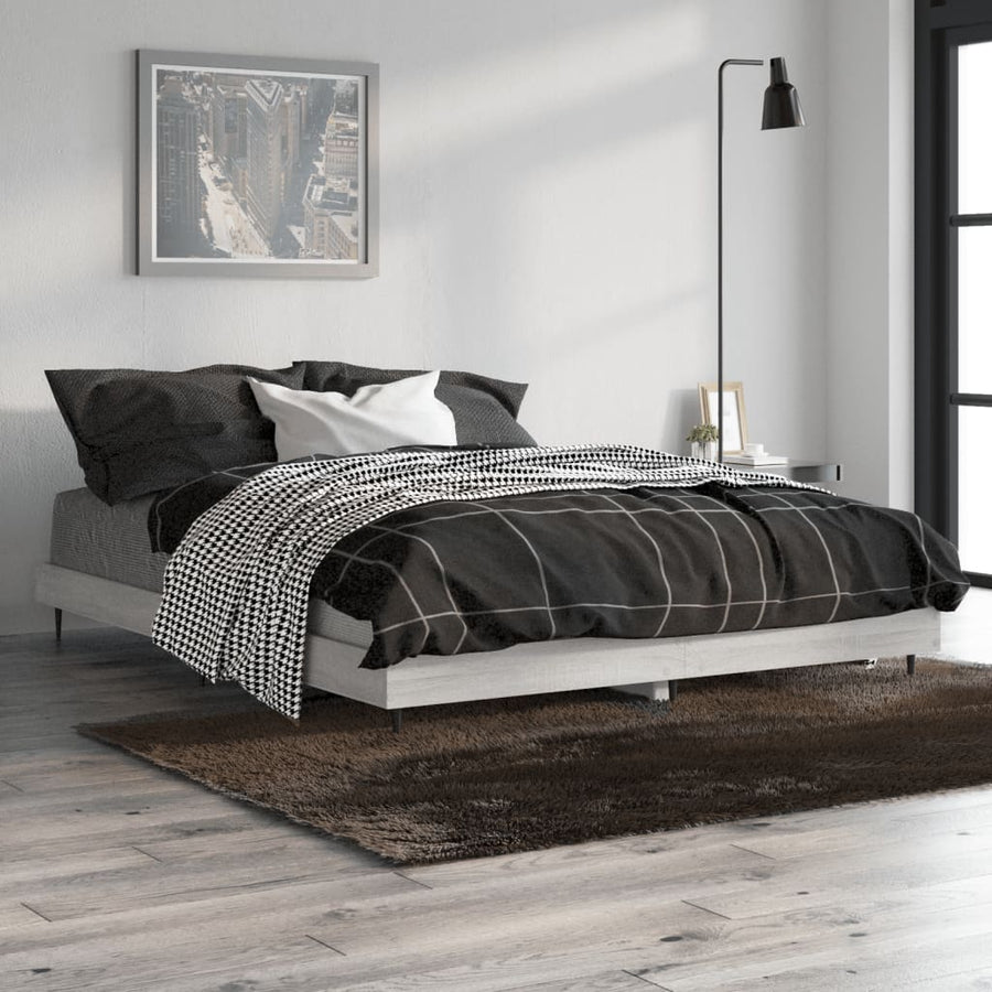 Bedframe Bewerkt Hout Eikenkleurig Grijs Sonoma 135 x 190 cm