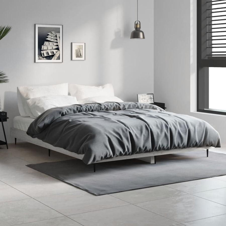 Bedframe Bewerkt Hout Eikenkleurig Grijs Sonoma 135 x 190 cm