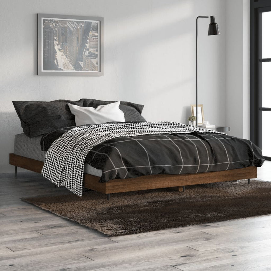 Bedframe Bewerkt Hout Bruin Eikenkleur 135 x 190 cm