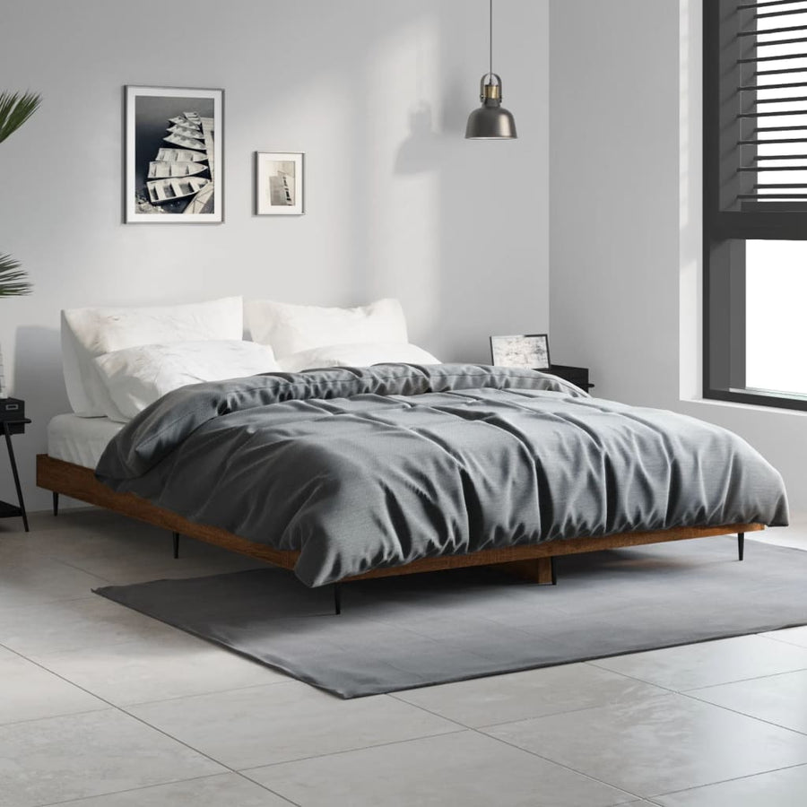 Bedframe Bewerkt Hout Bruin Eikenkleur 135 x 190 cm