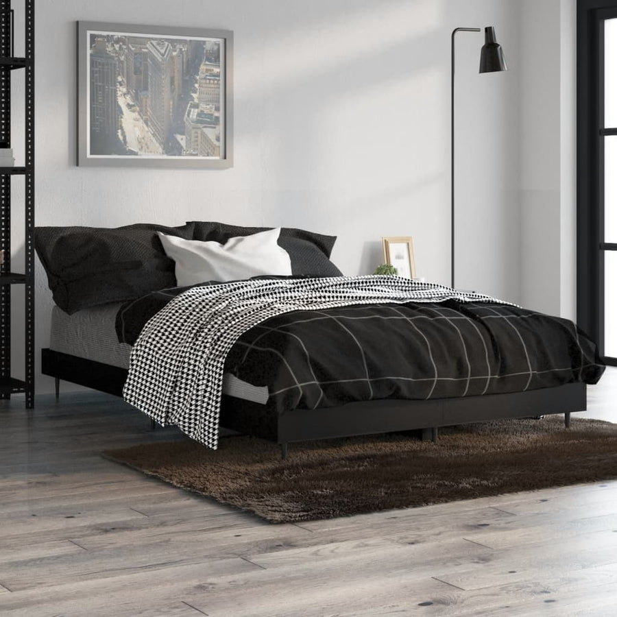 Bedframe Bewerkt Hout Zwart 120 x 190 cm