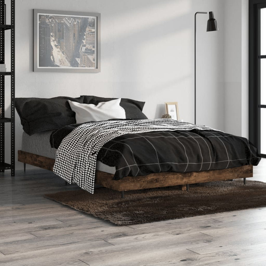 Bedframe Bewerkt Hout Kleurig Gerookt Eiken 120 x 190 cm