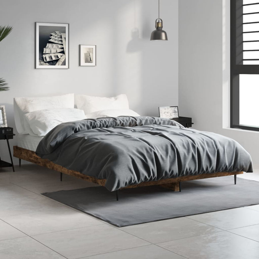 Bedframe Bewerkt Hout Kleurig Gerookt Eiken 120 x 190 cm