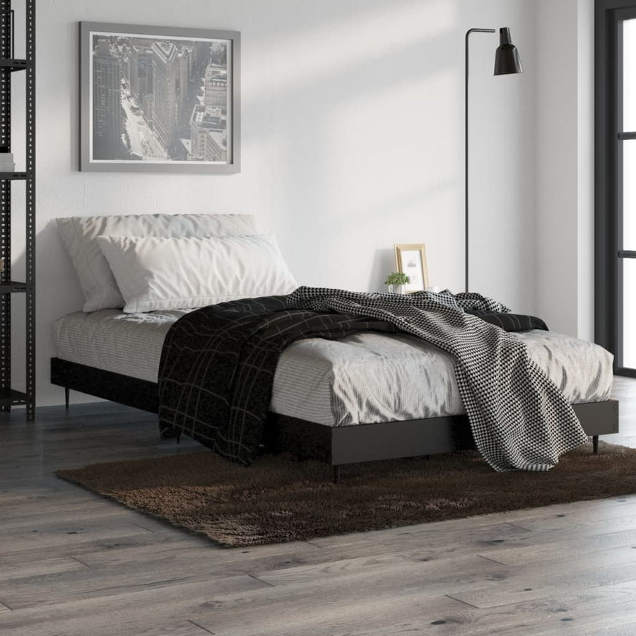 Bedframe Bewerkt Hout Zwart 90 x 190 cm