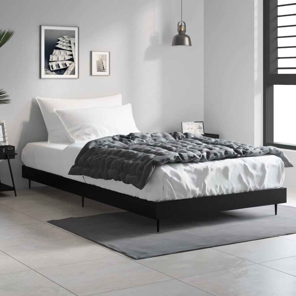 Bedframe Bewerkt Hout Zwart 90 x 190 cm