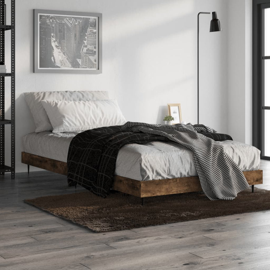 Bedframe Bewerkt Hout Kleurig Gerookt Eiken 90 x 190 cm