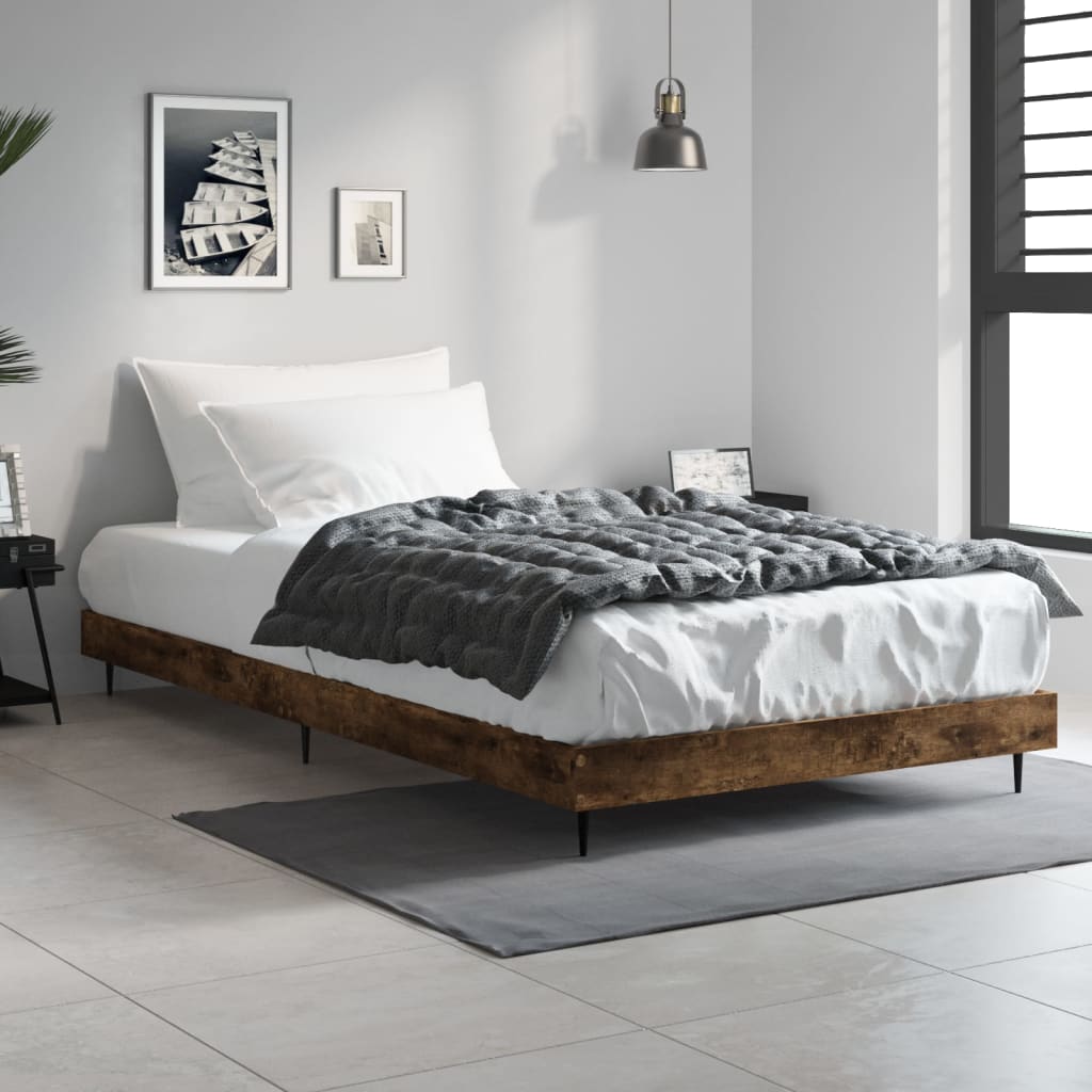 Bedframe Bewerkt Hout Kleurig Gerookt Eiken 90 x 190 cm