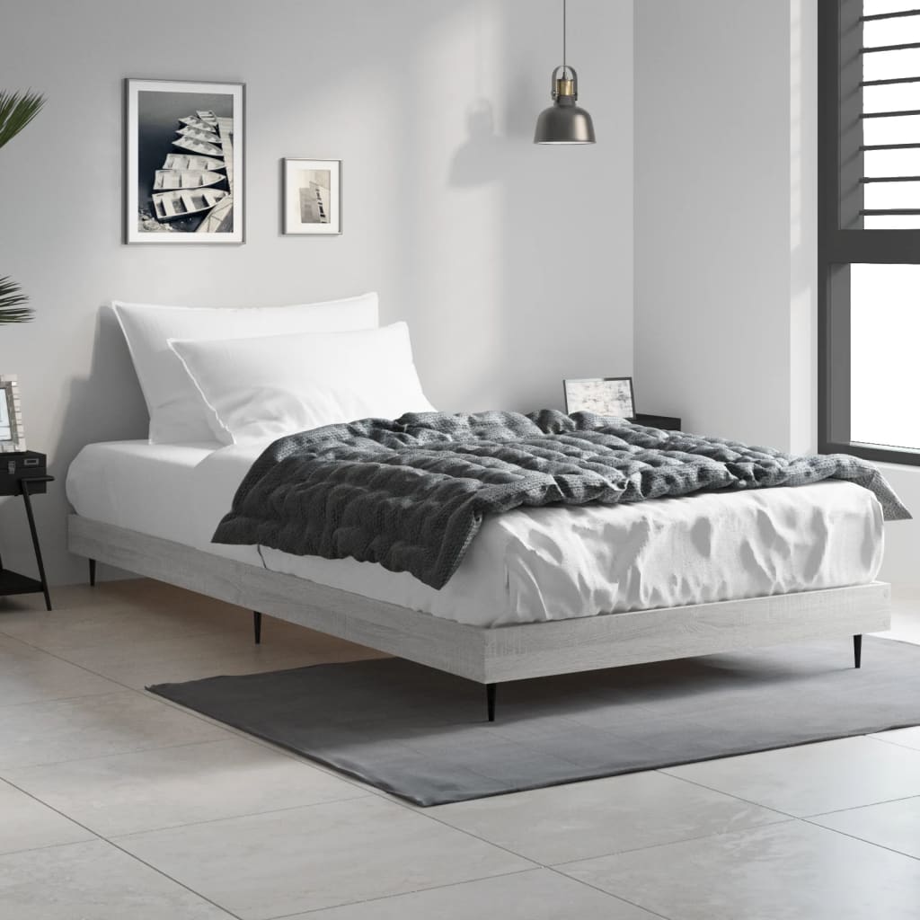 Bedframe Bewerkt Hout Eikenkleurig Grijs Sonoma 90 x 190 cm