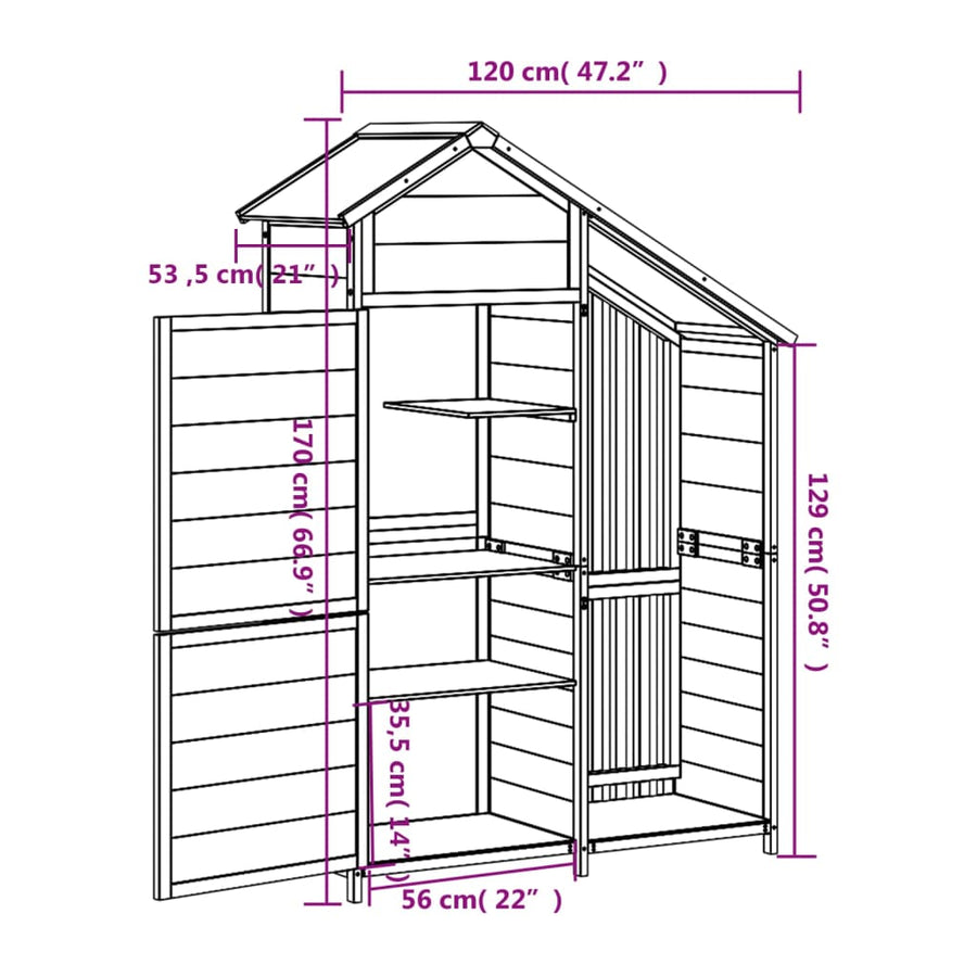Tuinschuur 120X53,5X170 Cm Massief Grenenhout Grijs