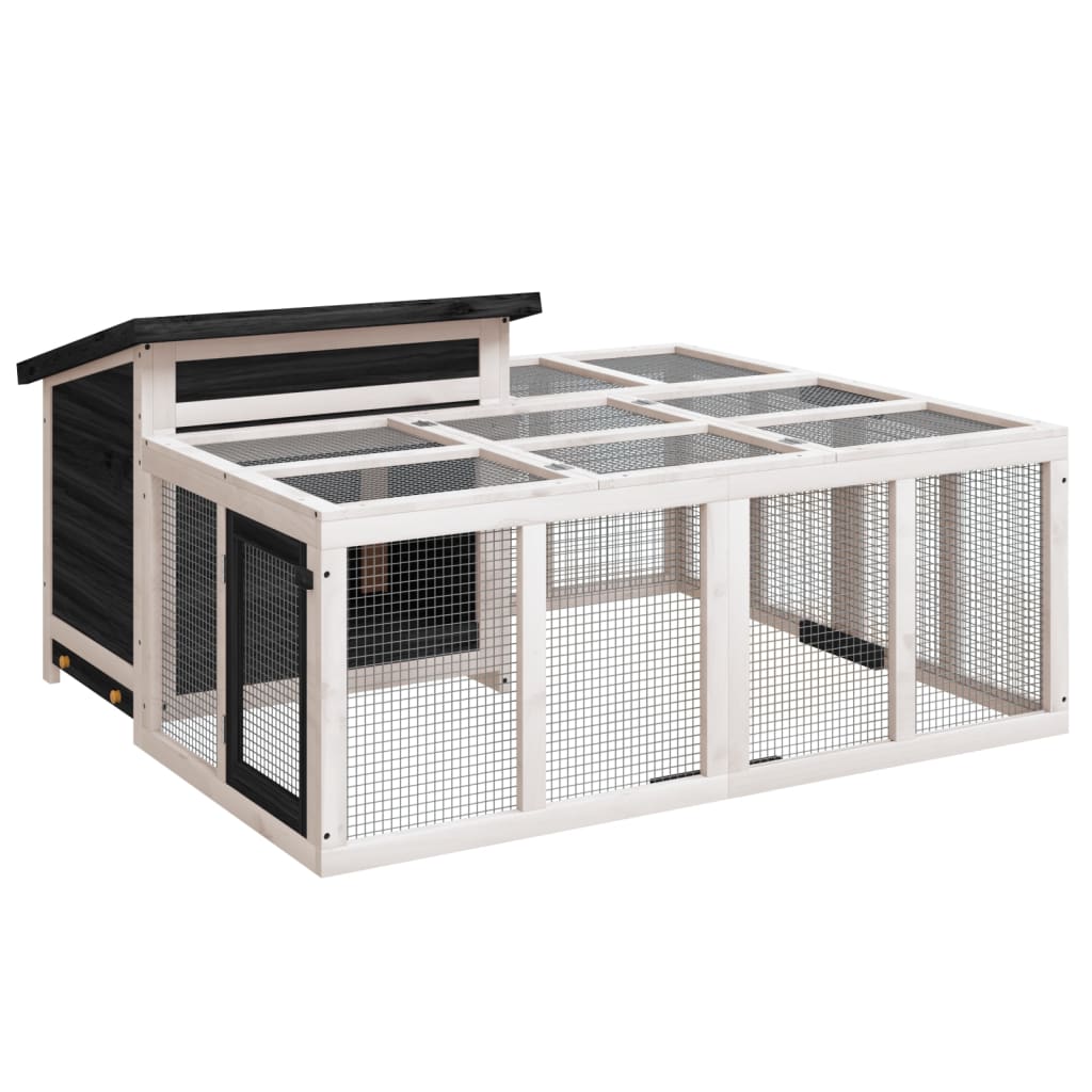 Konijnenhok 144X123X67,5 Cm Massief Grenenhout Grijs