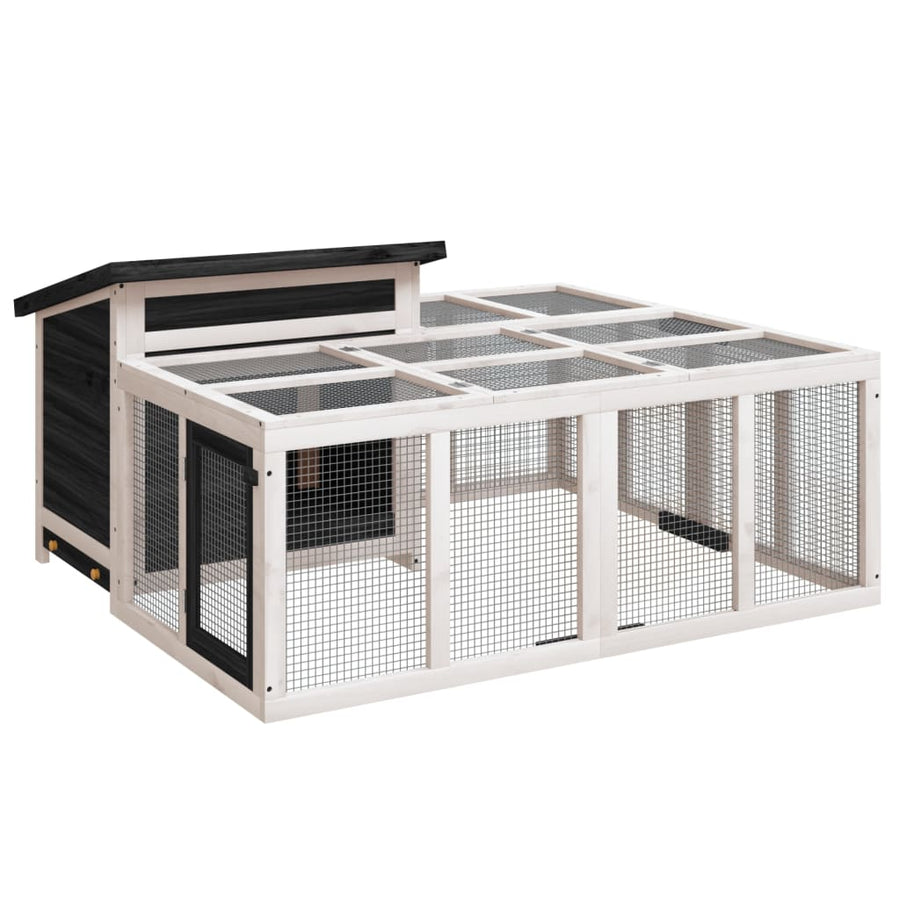 Konijnenhok 144X123X67,5 Cm Massief Grenenhout Grijs