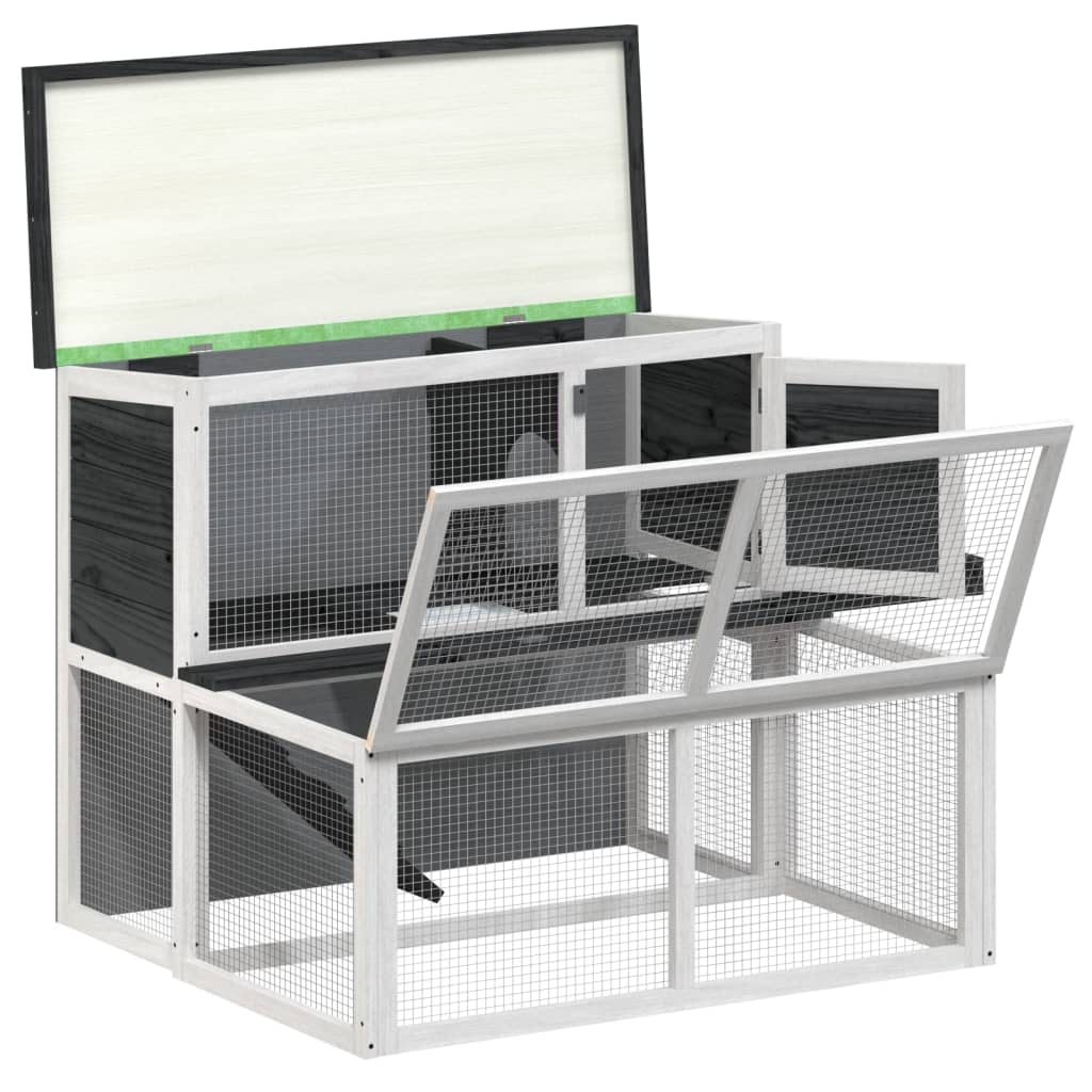Konijnenhok 102X90X84,5 Cm Massief Grenenhout Grijs