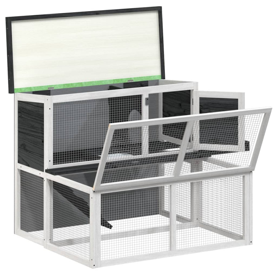 Konijnenhok 102X90X84,5 Cm Massief Grenenhout Grijs