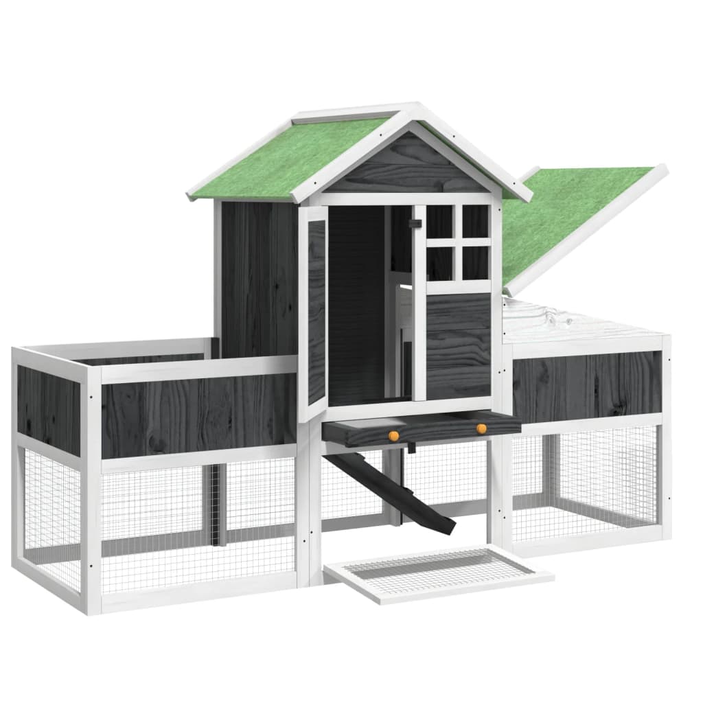 Konijnenhok 170x63x113 cm massief grenenhout grijs Grijs