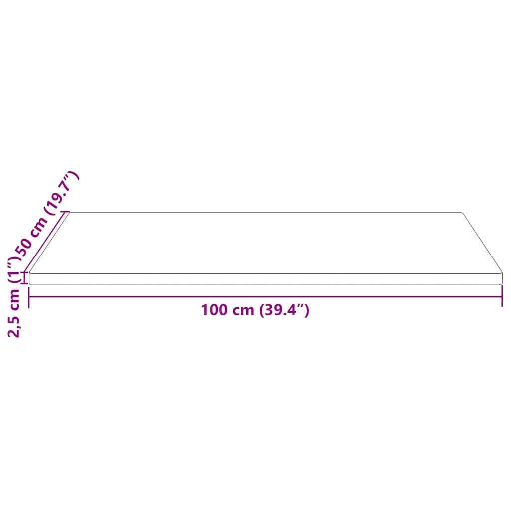 Tafelblad rechthoekig 100x50x2,5 cm massief grenenhout