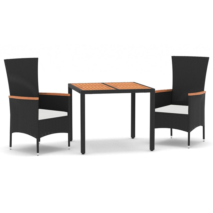 -Delige Tuinset Met Kussens Poly Rattan Zwart 3 90 cm tafellengte