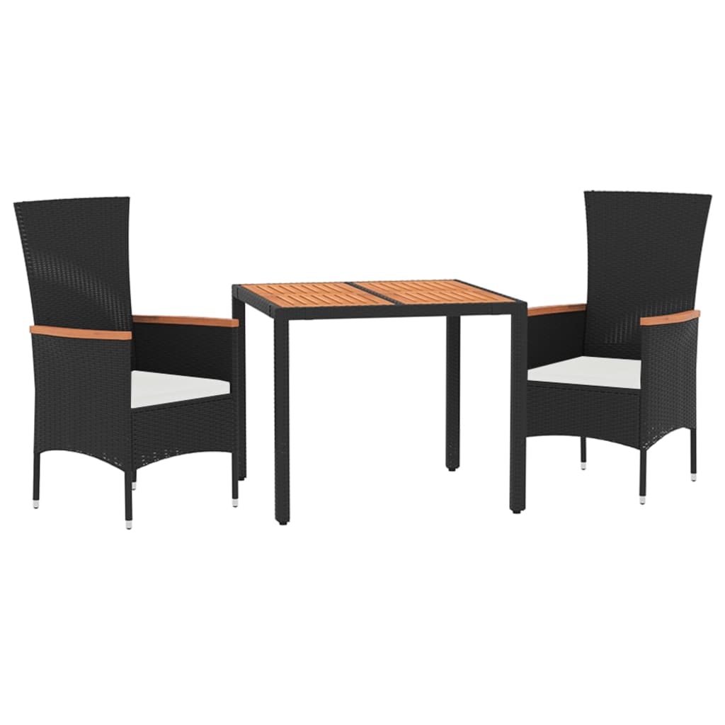 -Delige Tuinset Met Kussens Poly Rattan Zwart 3 90 cm tafellengte