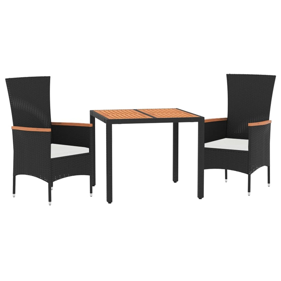 -Delige Tuinset Met Kussens Poly Rattan Zwart 3 90 cm tafellengte