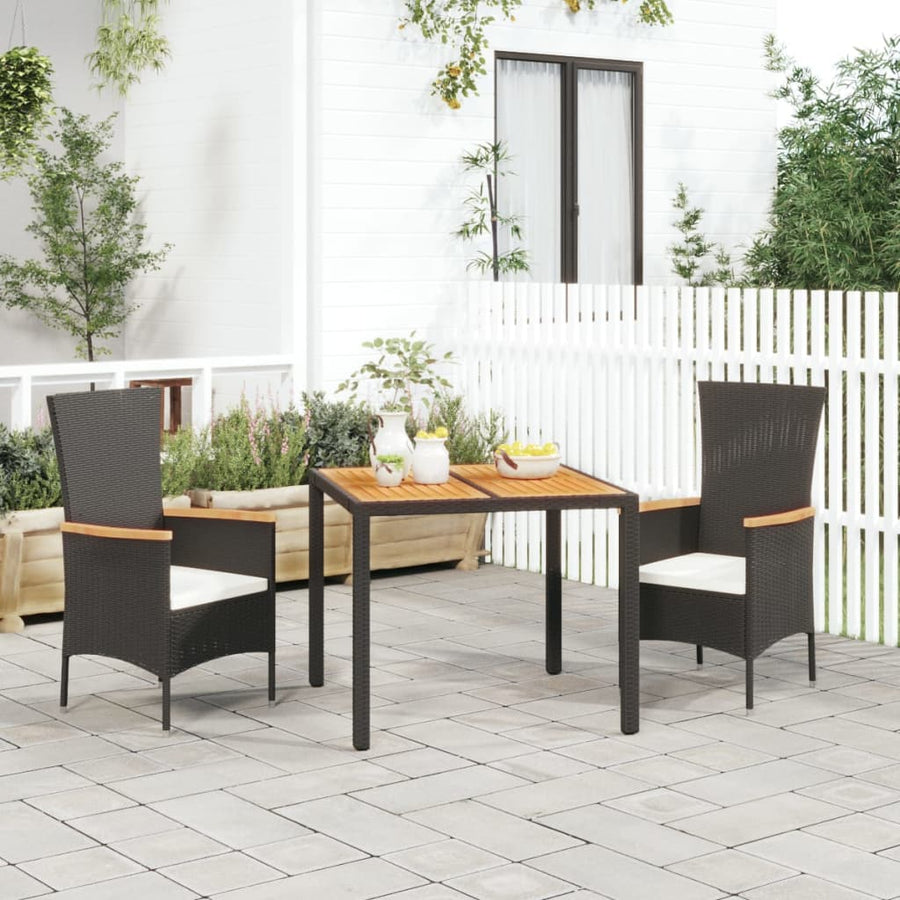 -Delige Tuinset Met Kussens Poly Rattan Zwart 3 90 cm tafellengte