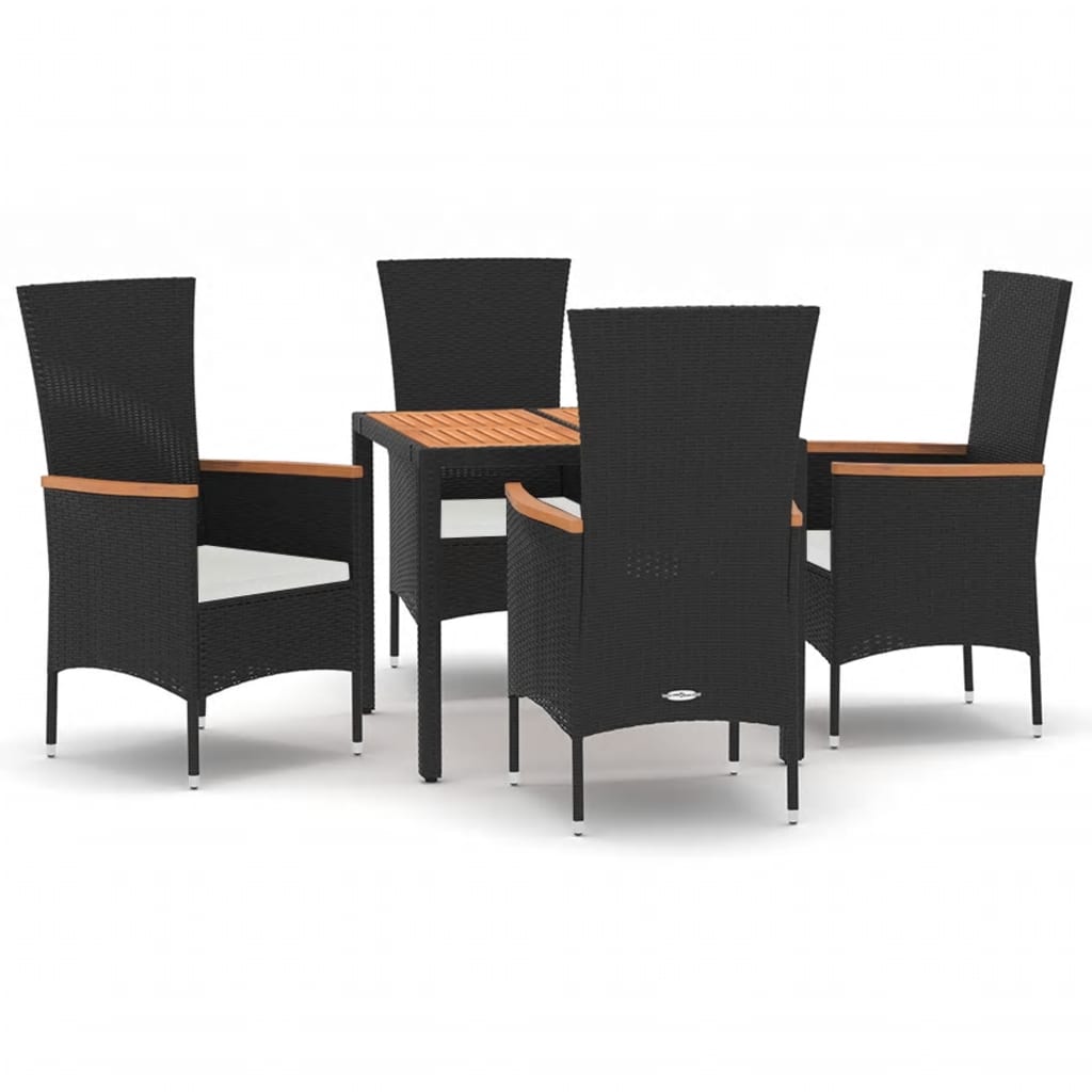 5-Delige Tuinset Met Kussens Poly Rattan Zwart 90 cm tafellengte