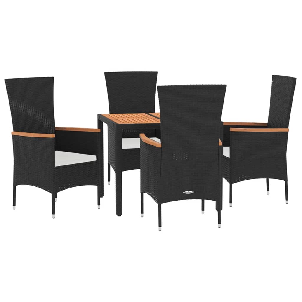 5-Delige Tuinset Met Kussens Poly Rattan Zwart 90 cm tafellengte