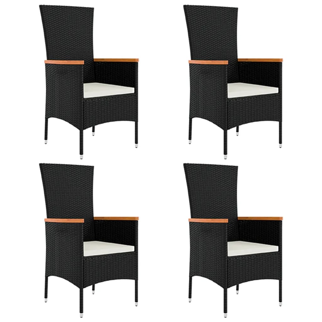 5-Delige Tuinset Met Kussens Poly Rattan Zwart 90 cm tafellengte