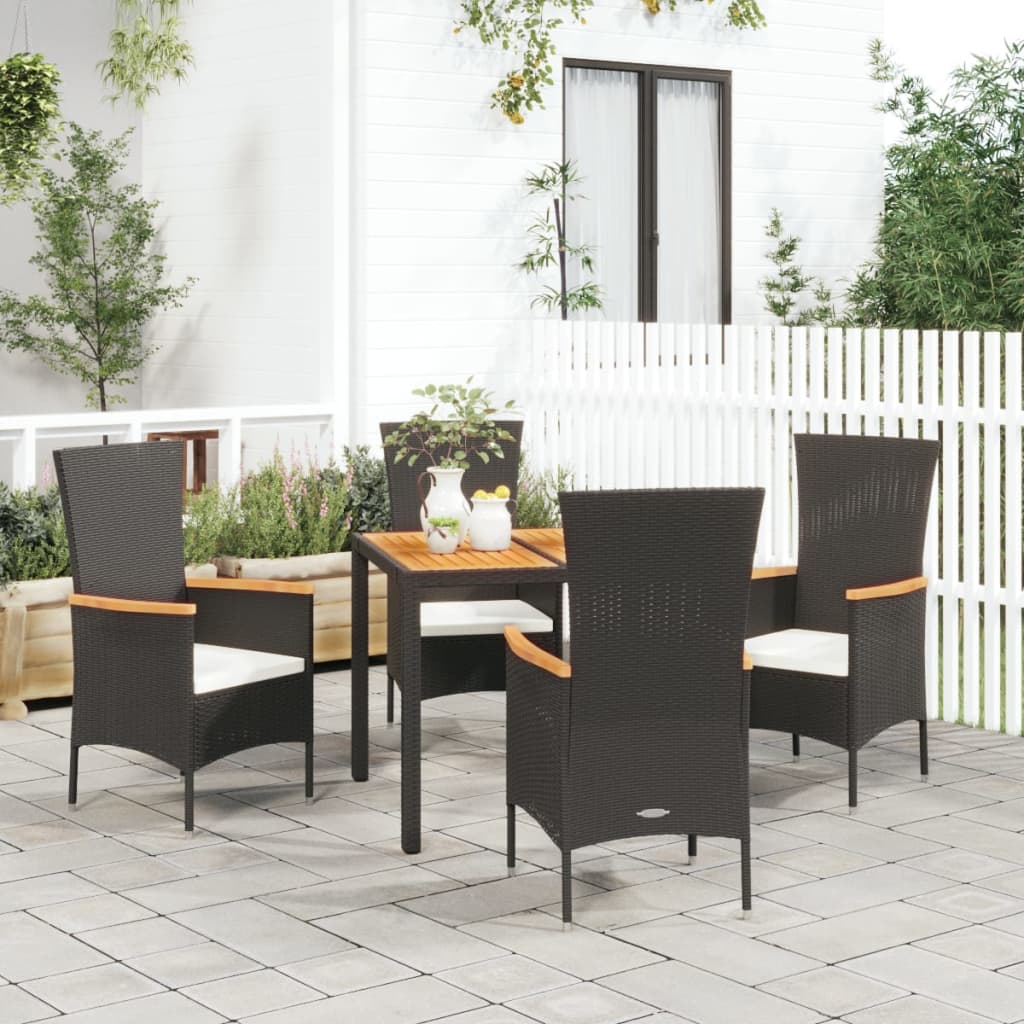 5-Delige Tuinset Met Kussens Poly Rattan Zwart 90 cm tafellengte