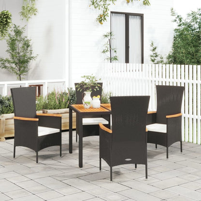 5-Delige Tuinset Met Kussens Poly Rattan Zwart 90 cm tafellengte