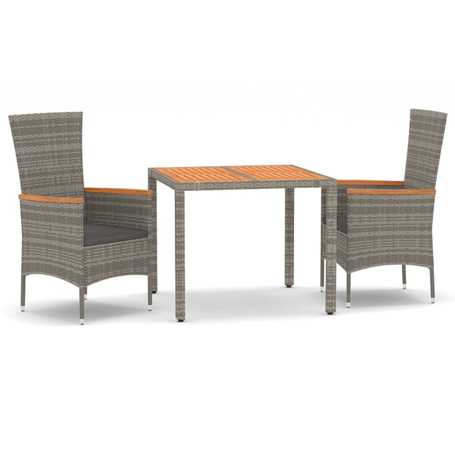 3-Delige Tuinset Met Kussens Poly Rattan Grijs 90 cm tafellengte 2x stoel + Tafel