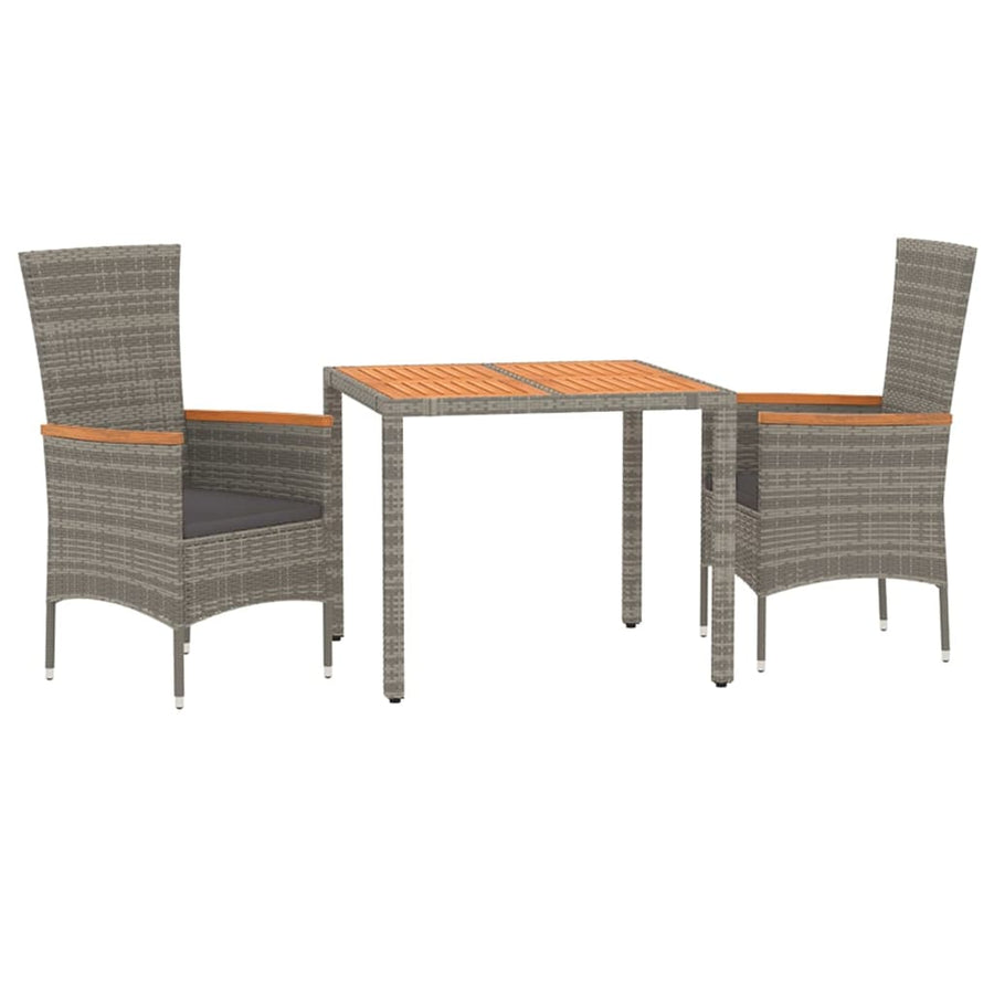 3-Delige Tuinset Met Kussens Poly Rattan Grijs 90 cm tafellengte 2x stoel + Tafel