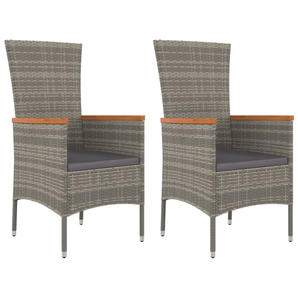 3-Delige Tuinset Met Kussens Poly Rattan Grijs 90 cm tafellengte 2x stoel + Tafel