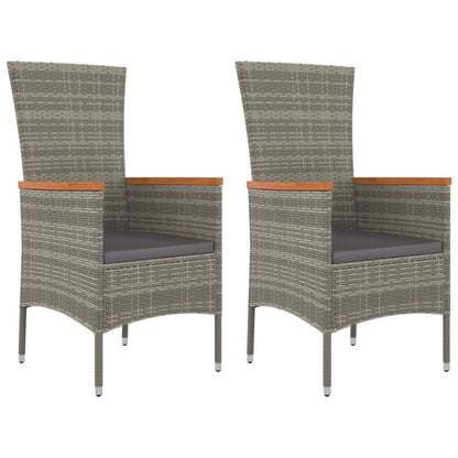 3-Delige Tuinset Met Kussens Poly Rattan Grijs 90 cm tafellengte 2x stoel + Tafel