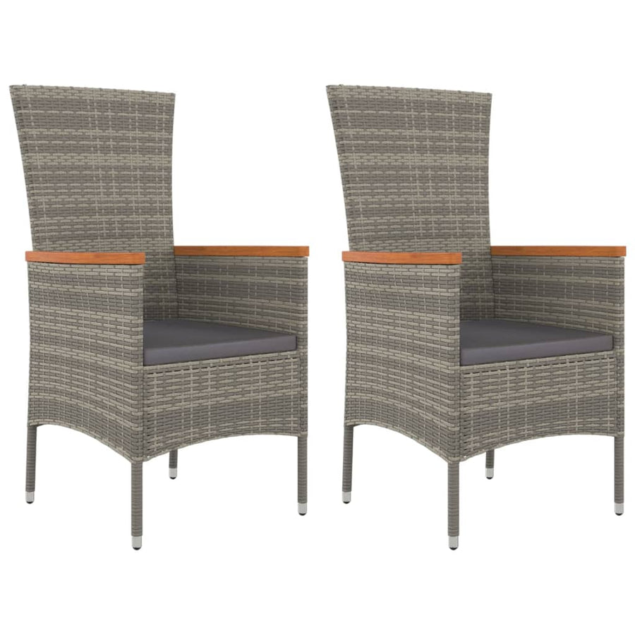 3-Delige Tuinset Met Kussens Poly Rattan Grijs 90 cm tafellengte 2x stoel + Tafel