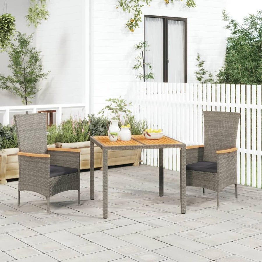 3-Delige Tuinset Met Kussens Poly Rattan Grijs 90 cm tafellengte 2x stoel + Tafel