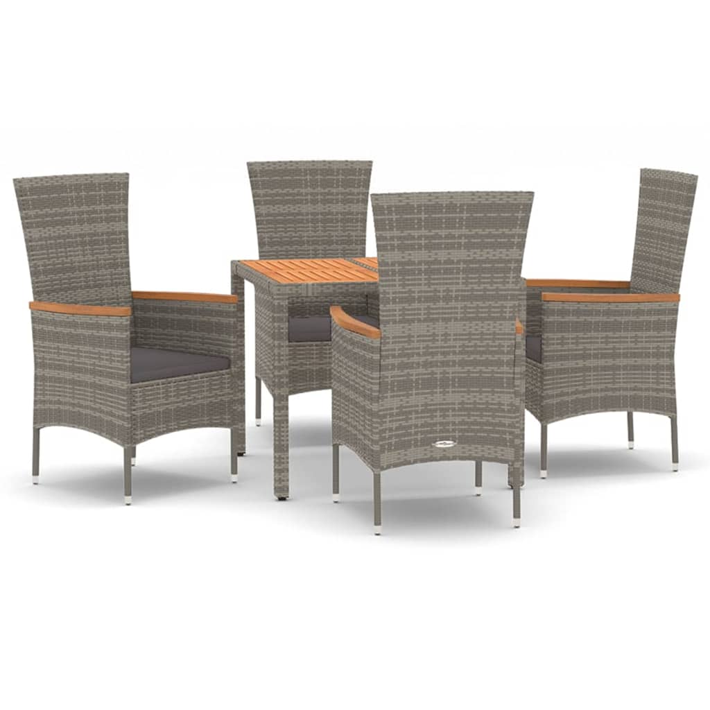 5-Delige Tuinset Met Kussens Poly Rattan Grijs 90 cm tafellengte 4x stoel + Tafel