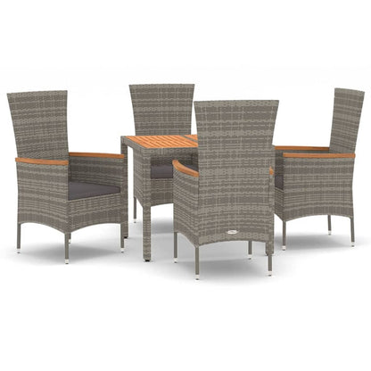 5-Delige Tuinset Met Kussens Poly Rattan Grijs 90 cm tafellengte 4x stoel + Tafel