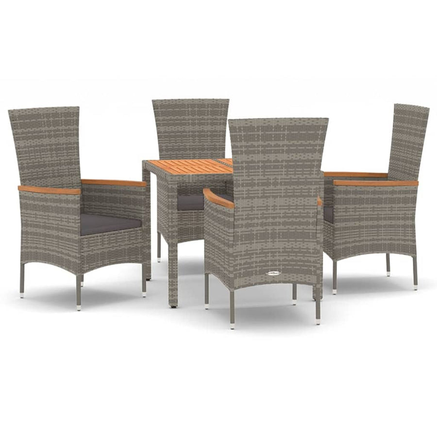 5-Delige Tuinset Met Kussens Poly Rattan Grijs 90 cm tafellengte 4x stoel + Tafel