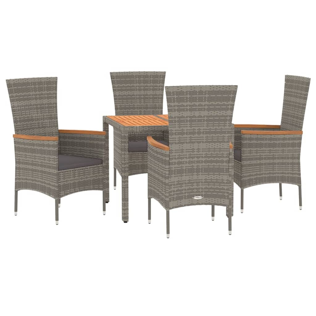 5-Delige Tuinset Met Kussens Poly Rattan Grijs 90 cm tafellengte 4x stoel + Tafel