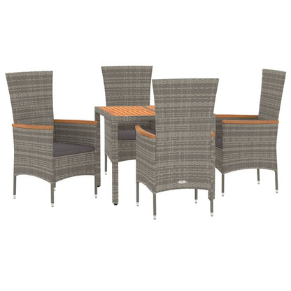 5-Delige Tuinset Met Kussens Poly Rattan Grijs 90 cm tafellengte 4x stoel + Tafel
