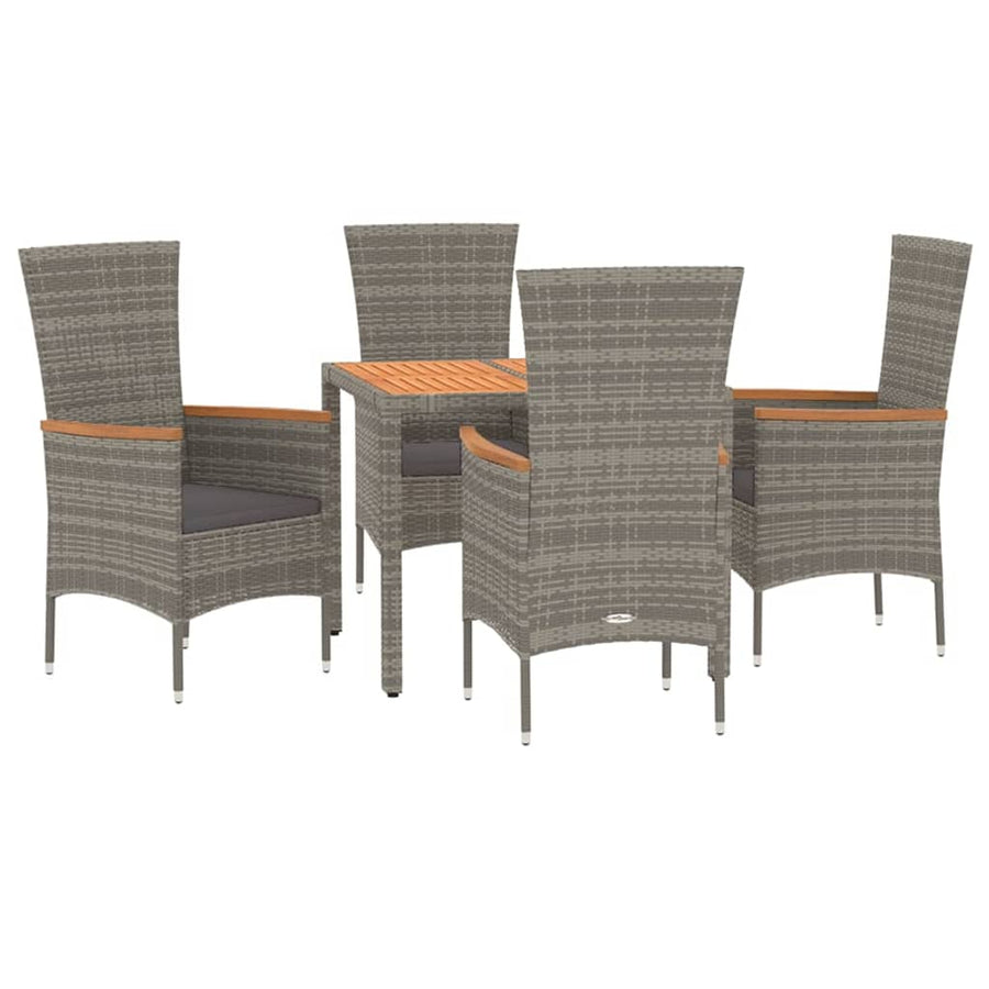 5-Delige Tuinset Met Kussens Poly Rattan Grijs 90 cm tafellengte 4x stoel + Tafel