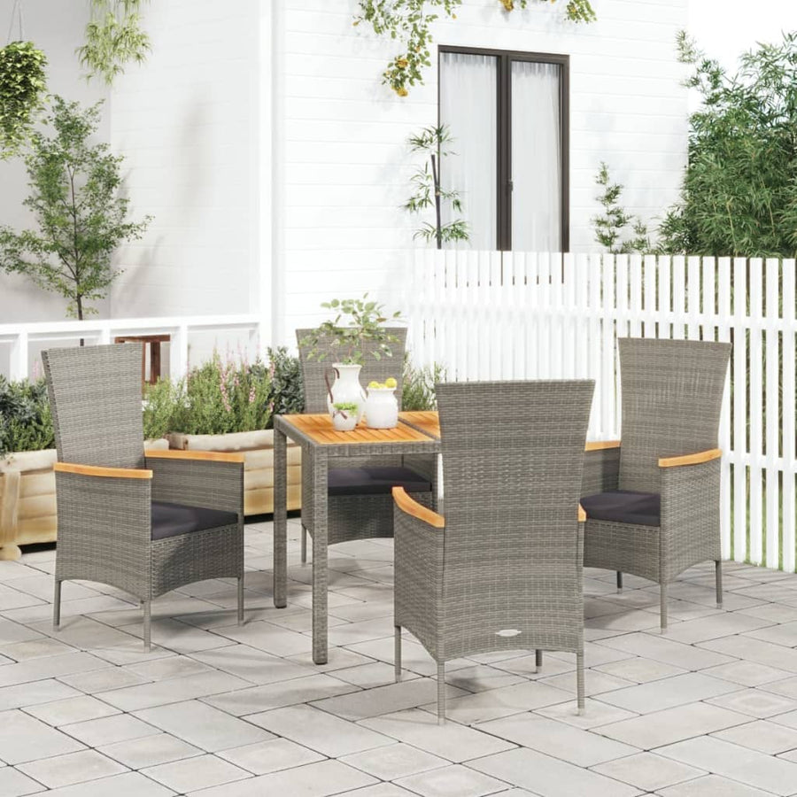 5-Delige Tuinset Met Kussens Poly Rattan Grijs 90 cm tafellengte 4x stoel + Tafel