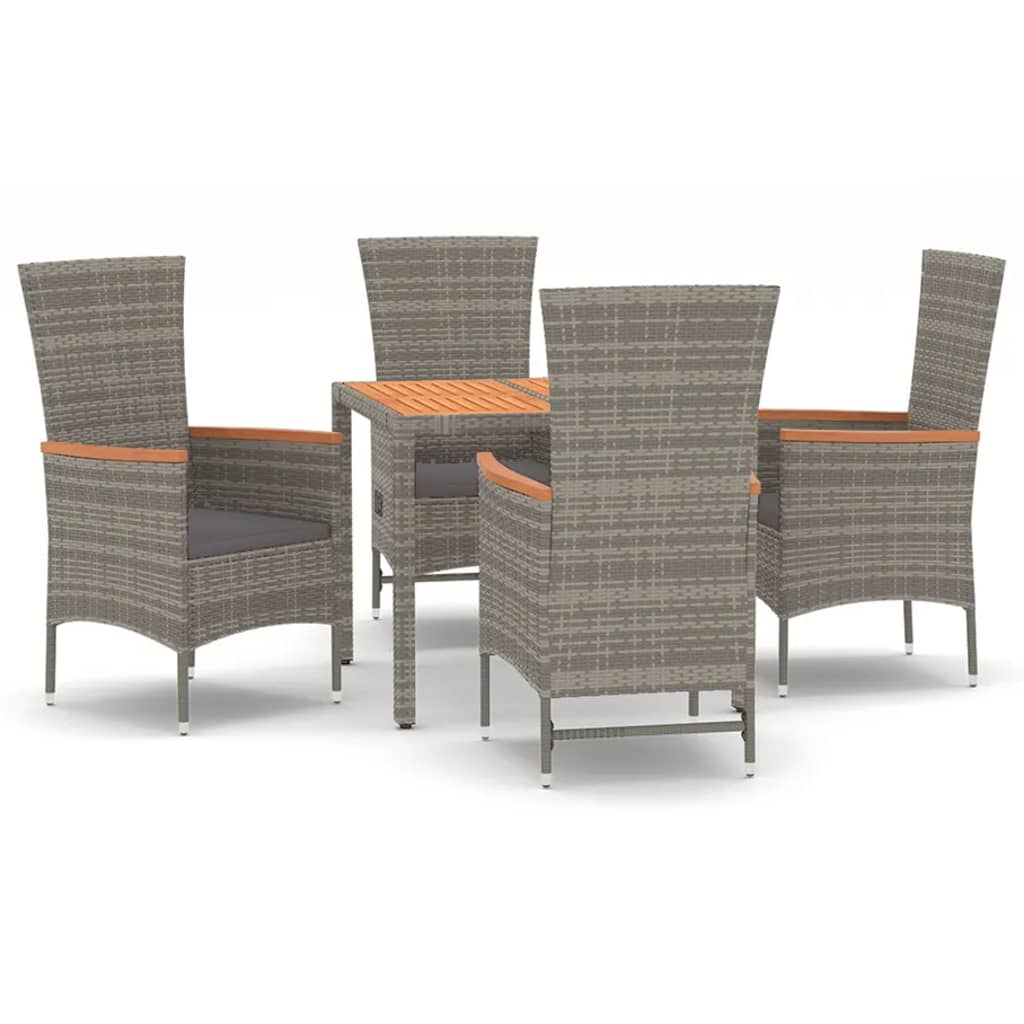 5-Delige Tuinset Met Kussens Poly Rattan Grijs 90 cm tafellengte 2x stoel + 2x Fauteuil + Tafel