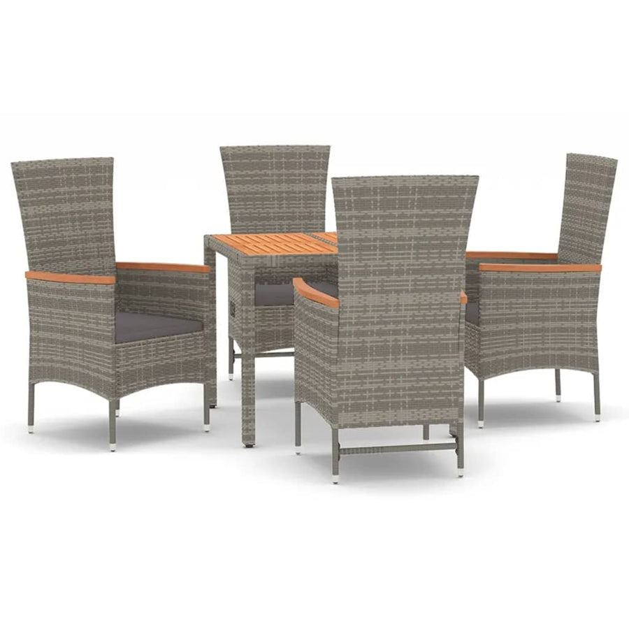5-Delige Tuinset Met Kussens Poly Rattan Grijs 90 cm tafellengte 2x stoel + 2x Fauteuil + Tafel