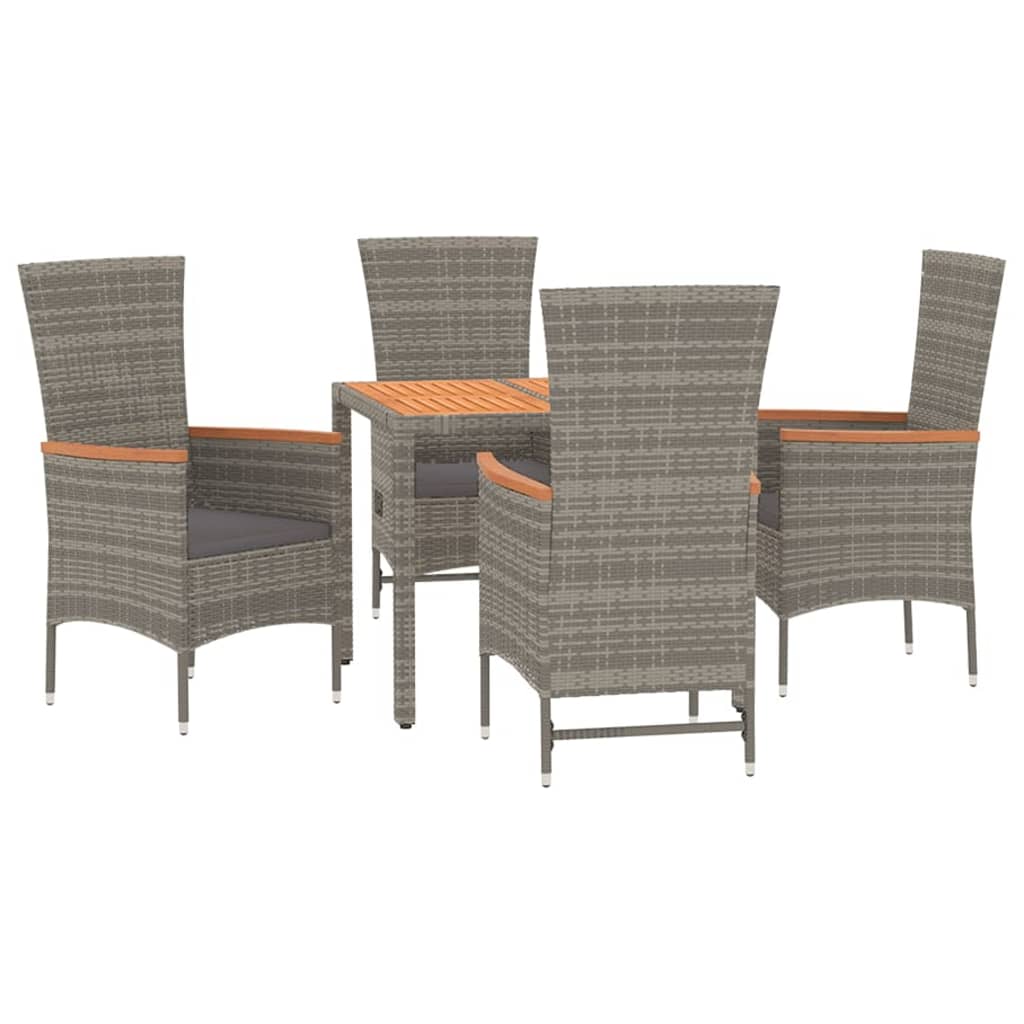 5-Delige Tuinset Met Kussens Poly Rattan Grijs 90 cm tafellengte 2x stoel + 2x Fauteuil + Tafel